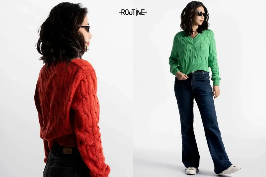 Cách phối đồ đông với áo len cổ V để mặc đi làm