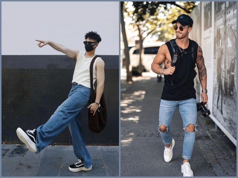 Mix áo ba lỗ nam cùng quần jeans