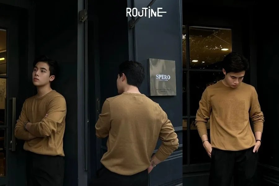 Phối áo len dài tay dệt kim thanh lịch dành cho nam