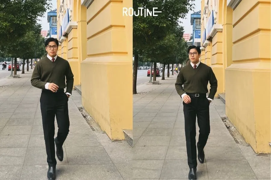 Phong cách áo len dài tay phối layer lịch lãm cho phái nam