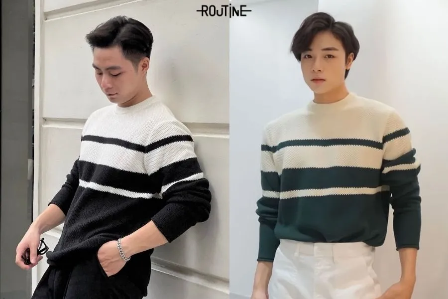 Áo len phối sọc hiện đang là xu hướng trong thời trang mùa đông dành nam
