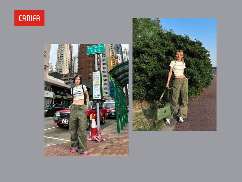 Quần Parachute phối áo thun baby tee – Bộ đôi hoàn hảo cho những ngày dạo phố