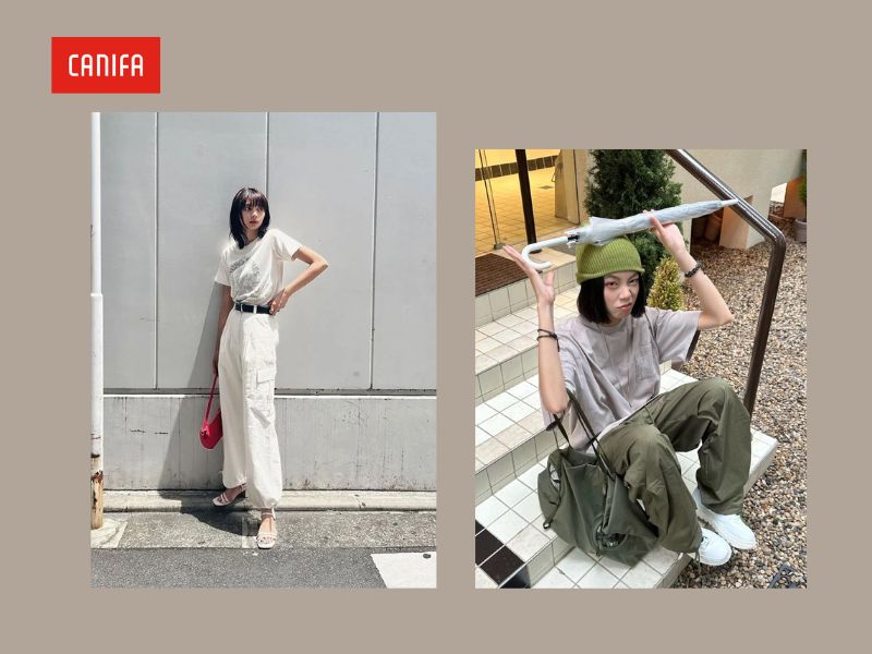 Quần Parachute phối cùng áo phông trẻ trung và cá tính