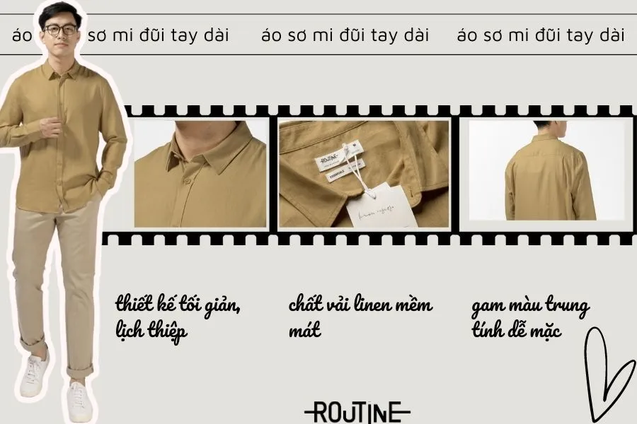 Áo sơ mi đũi tay dài đơn giản, lịch thiệp